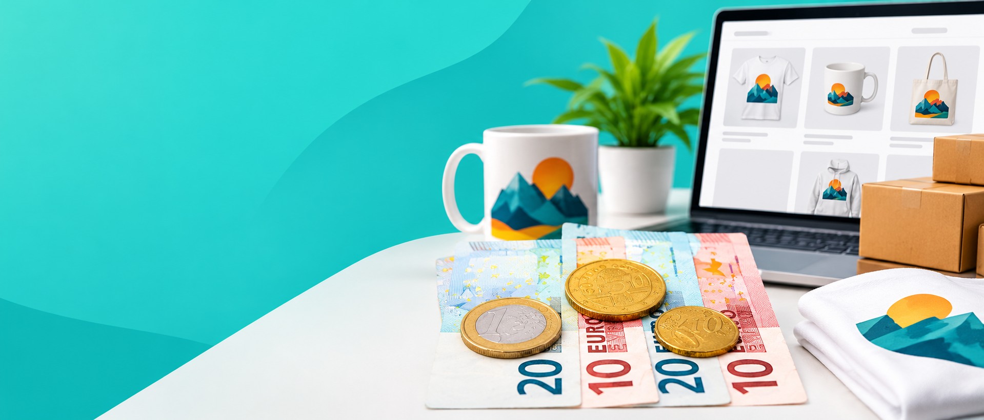 Créateur entouré de produits personnalisés imprimés à la demande